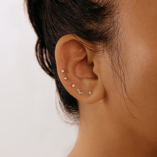 14K Solid Gold Baby Diamond Stud Earrings