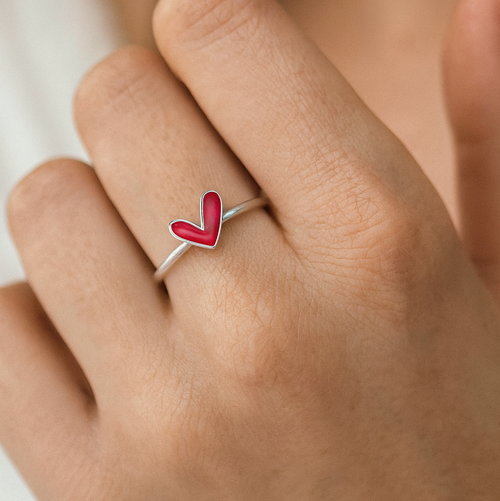 Love Ruby Heart Silver Ring