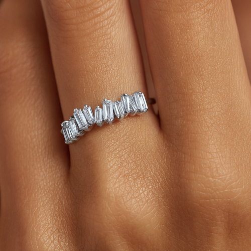 Embellished Baguette Ring Silver