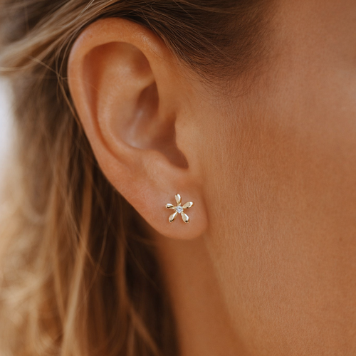 14K Solid Gold Floraison Diamond Stud Earrings