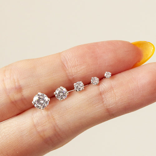 Sparkly CZ Stud Earrings - Silver
