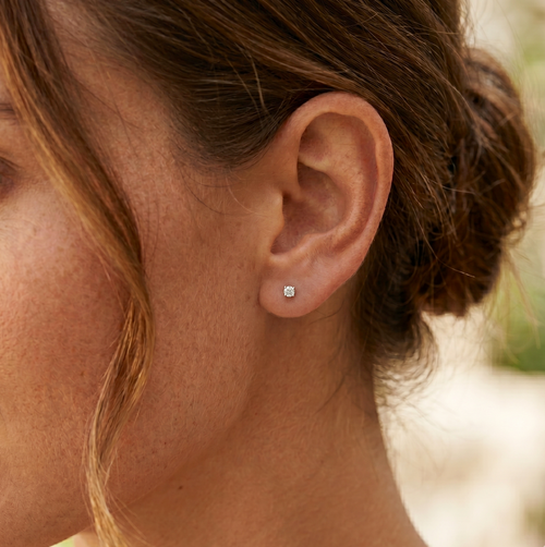 14K Solid Gold Baby Diamond Stud Earrings