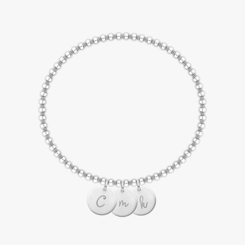 Personalized Disc Beaded Bracelet Silver