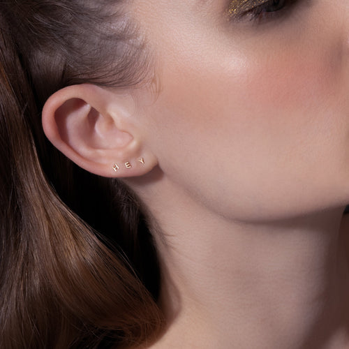 14K Solid Gold Mini Alphabet Flatback Earring