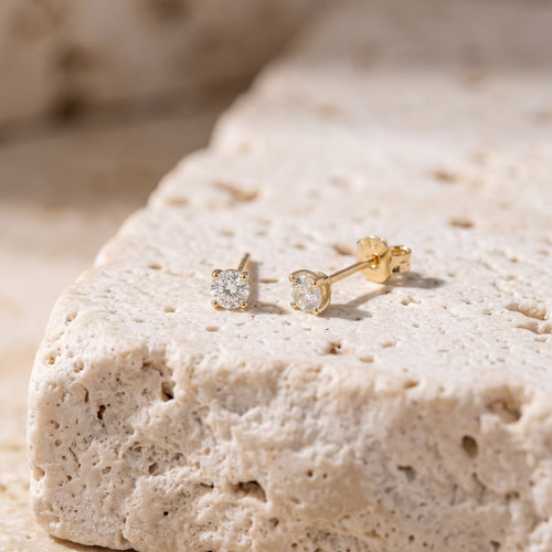 14K Solid Gold Mini Diamond Stud Earrings