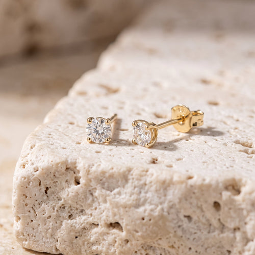 14K Solid Gold Tiny Diamond Stud Earrings