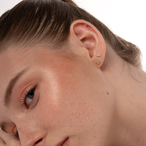 14K Solid Gold Single Bee Flat Back Earring
