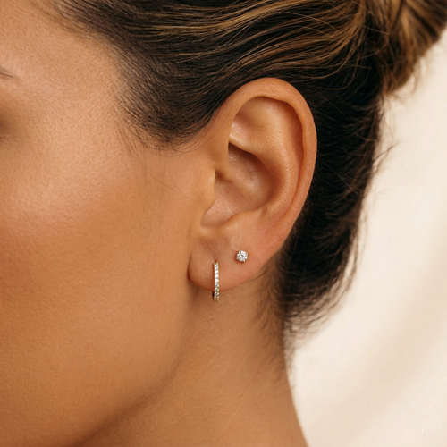 14K Solid Gold Mini Diamond Stud Earrings