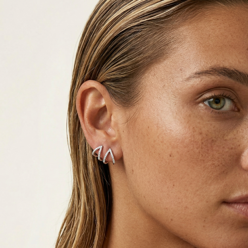 Double Sparkling Pave Stud Earrings