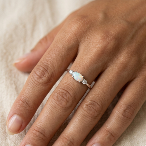 Deco Opal CZ Ring Silver