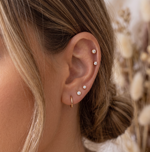 14K Solid Gold Mini Bezel Diamond Threaded Labret Earring