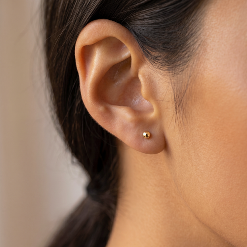 14K Solid Gold Tiny Ball Threaded Labret Earring 3mm