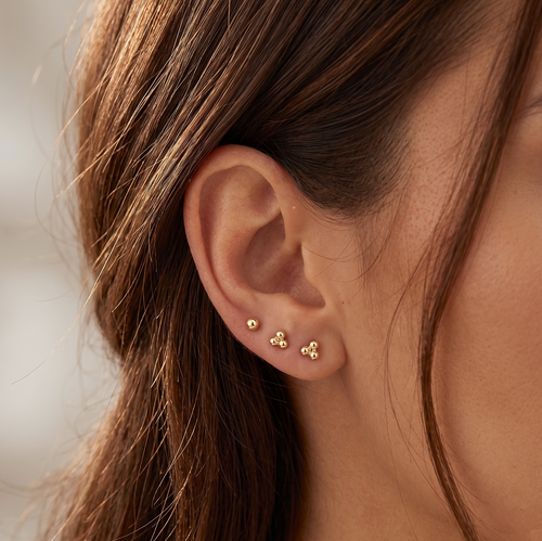 14k Solid Gold Trinity Ball Stud Earrings
