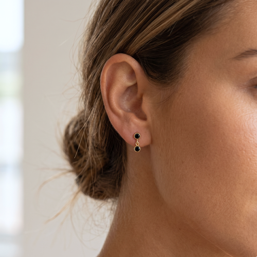 Black Double Bezel Stud Earrings