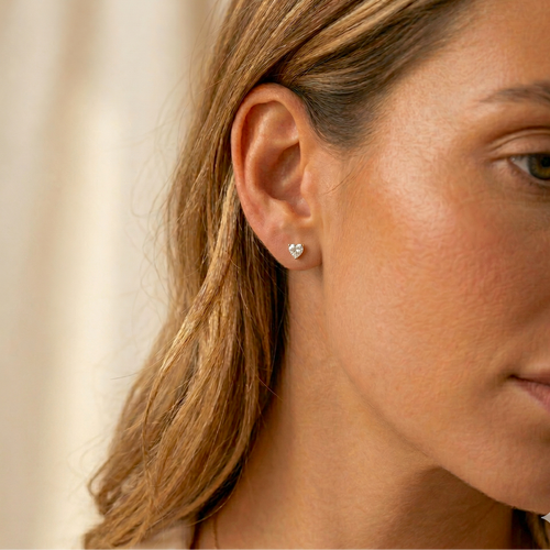 CZ Heart Stud Earrings