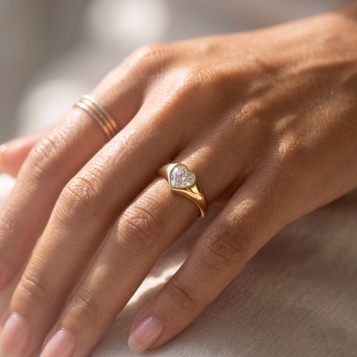Sparkle Heart Dome Gold Ring