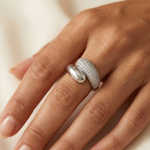 Pave Twin Dome Ring Silver