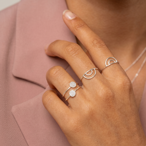 Mini Pave Disc Ring Silver