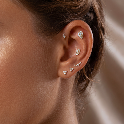 14K Solid Gold Diamond Little Thunder Flatback Earrings