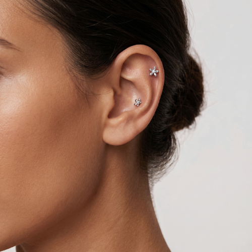 14K Solid Gold Floraison Diamond Flatback Earring