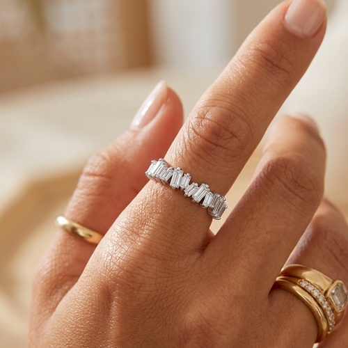 Embellished Baguette Ring Silver