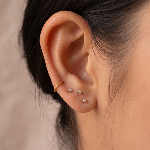 14K Solid Gold Baby Solitaire Threaded Labret Earring 2mm