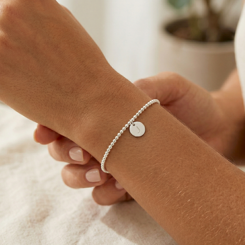 Personalized Disc Beaded Bracelet Silver