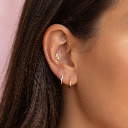 14K Solid Gold Mini Quadro Bubble Flatback Earring
