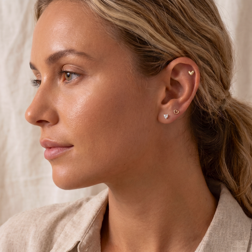 14K Solid Gold Playful Heart Internal Threaded Labret Earring