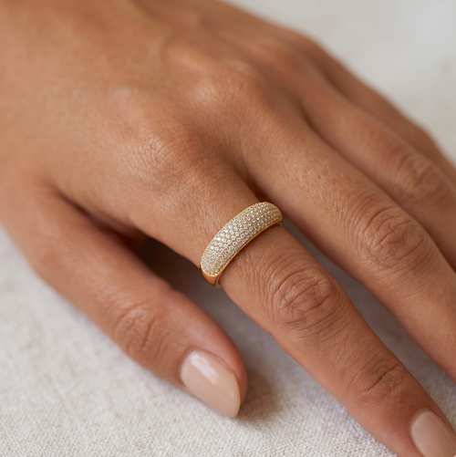 Encrusted Pave Dome Ring Gold