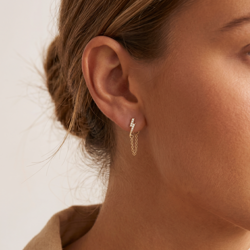 Pave Lightning Chain Stud Earrings