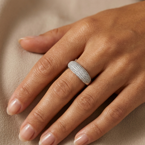 Encrusted Pave Dome Ring Silver