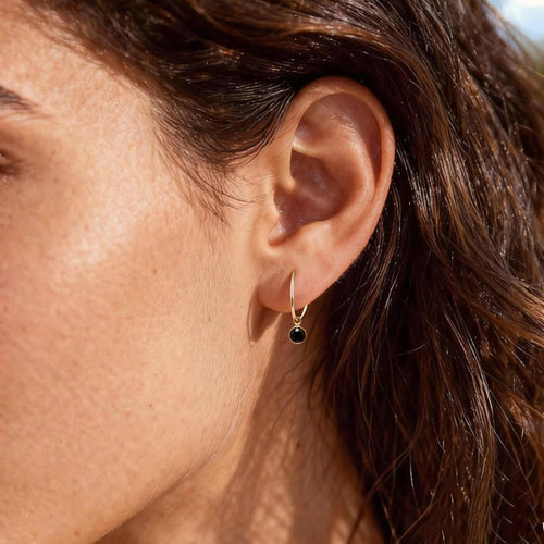 Little Black Bezel Hoop Earrings