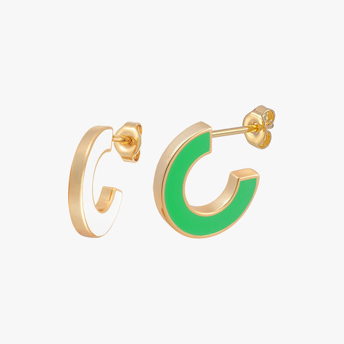 White Green Future Reversible Enamel Earrings