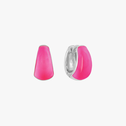 Neon Pink Bold Dome Enamel Huggie Earrings