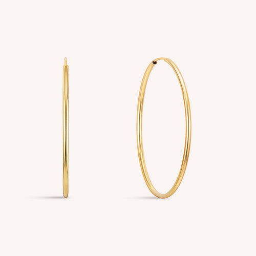 14K Solid Gold Large Endless Hoop Earrings 50mm