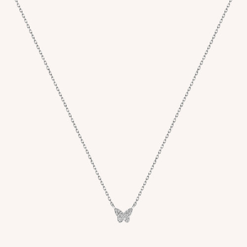 14K Solid Gold Mini Pavé Diamond Butterfly Necklace
