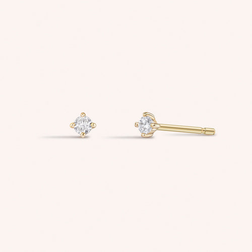 14K Solid Gold Baby Diamond Stud Earrings