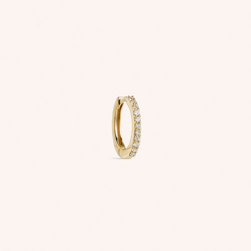 14K Solid Gold Diamond Tiny Hoop Earring 8mm