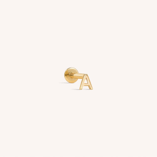14K Solid Gold Mini Alphabet Flatback Earring