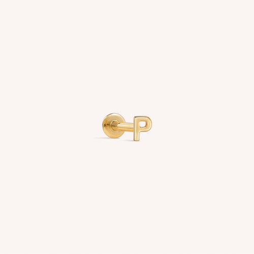 14K Solid Gold Mini Alphabet Flatback Earring