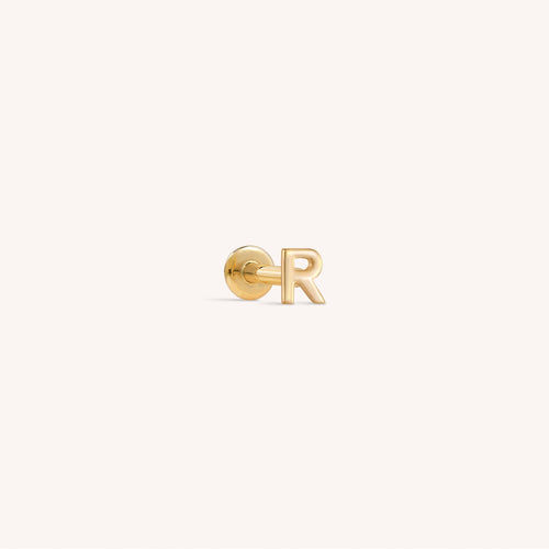 14K Solid Gold Mini Alphabet Flatback Earring