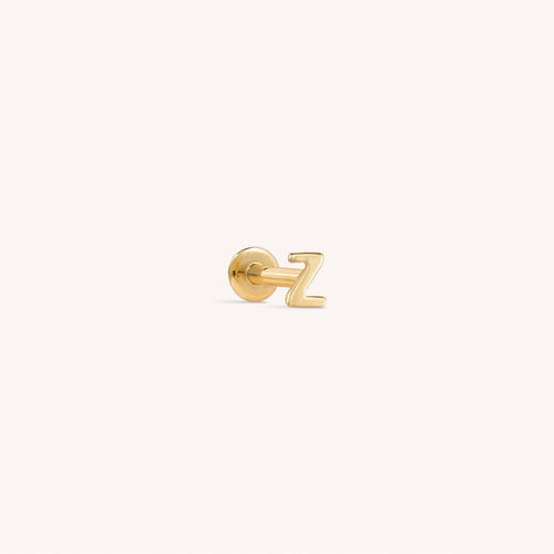 14K Solid Gold Mini Alphabet Flatback Earring
