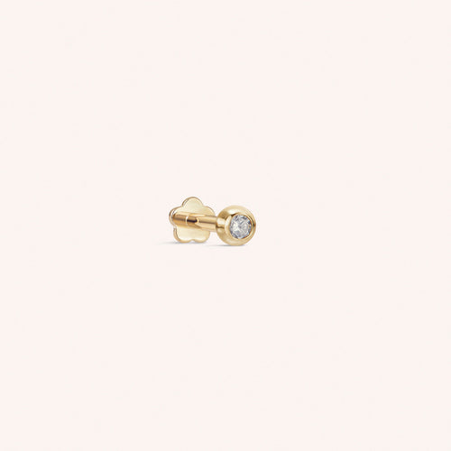 14K Solid Gold Tiny Gem Ball Flatback Earring