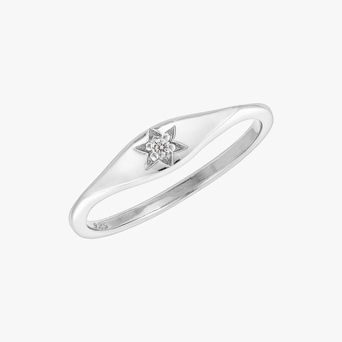 Mini Starburst Signet Ring Silver