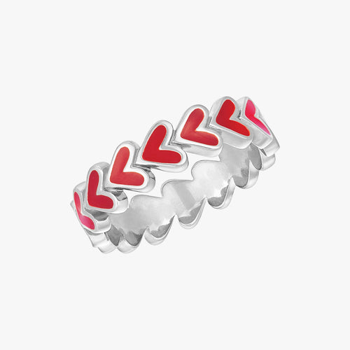 Ruby Heart Band Silver Ring