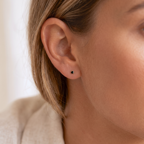 Mini Black Bezel Stud Earrings