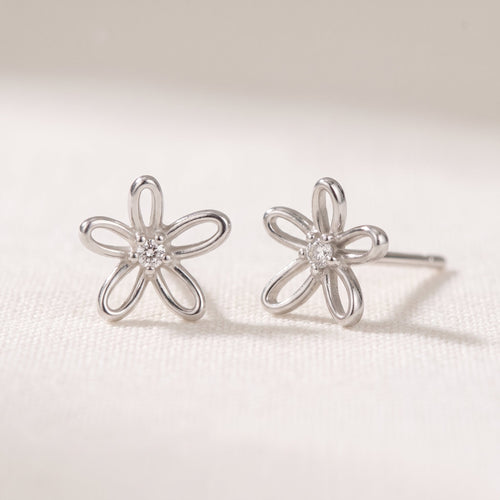 14K Solid Gold Floraison Halo Diamond Stud Earrings