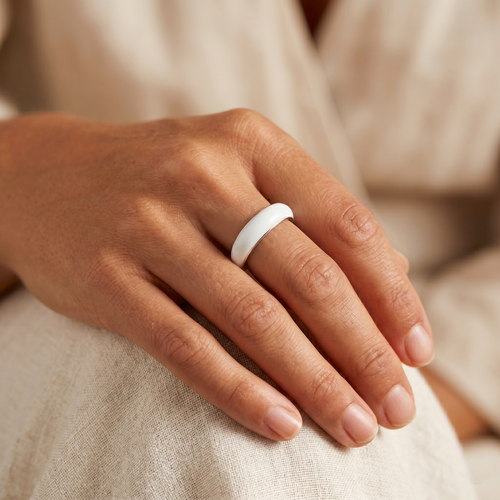 Pearl White Enamel Dome Ring