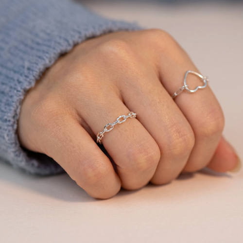 Boyfriend Paperclip Silver Chain Ring